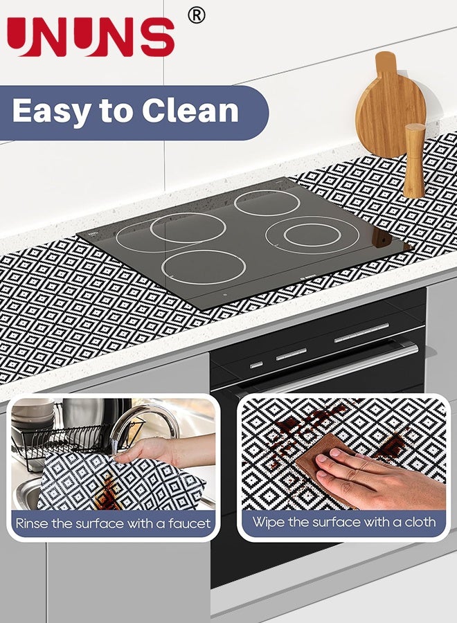UNUNS Shelf and Drawer Liner,45x300CM Non Slip Kitchen Cabinet Liners,Waterproof Non Adhesive Black Grid Shelves Bathroom Pantry Dresser Paper,Black - Image 2